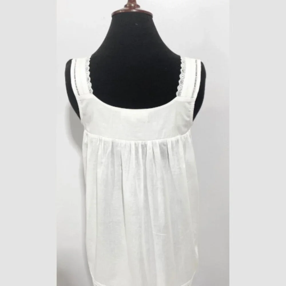 Women's White Cotton Sleeveless Nightgown - Breathable Sleep Dress
